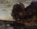 Pescador paseando en bote por un paisaje boscoso Jean Baptiste Camille Corot